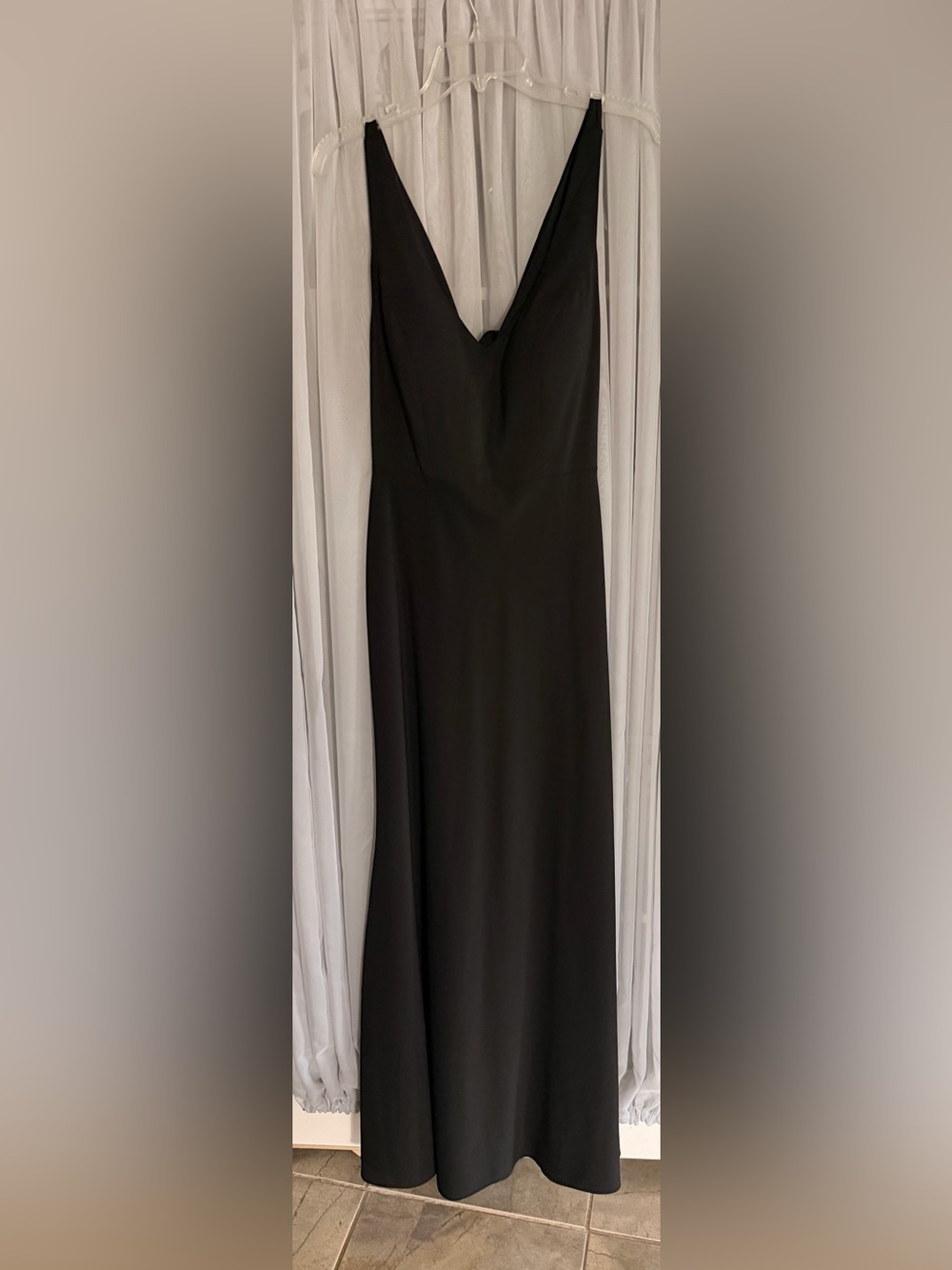 Jenny Yoo Black V-Neck Maxi Slip Dress With Back Bow Detail Size 12
